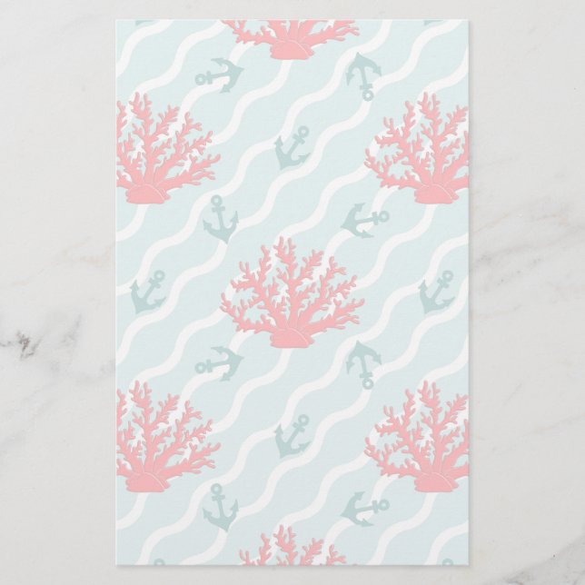 Red Coral Pattern 1 Stationery (Front)