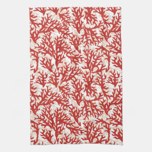 Red Coral Pattern 2 Tea Towel