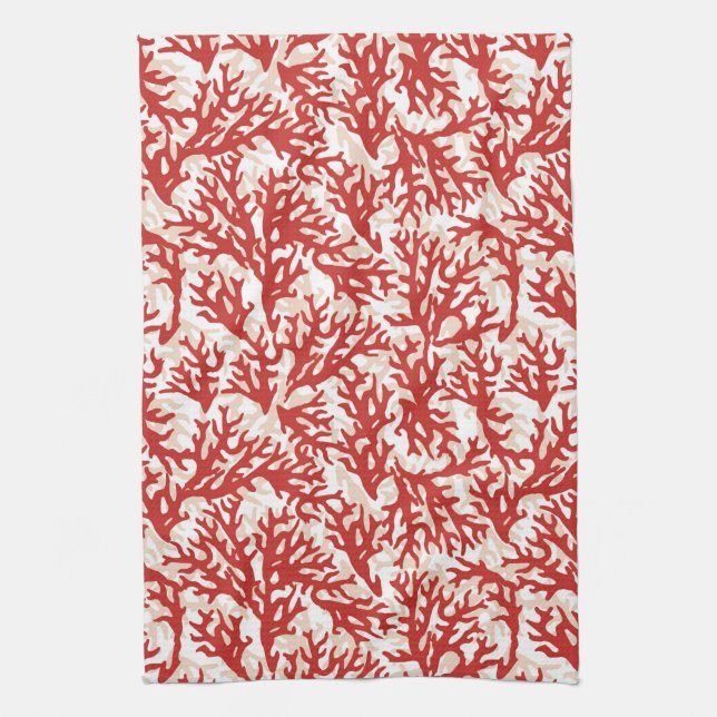 Red Coral Pattern 2 Tea Towel (Vertical)