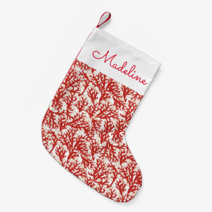 Red Coral Pattern   Add Your Name Small Christmas Stocking