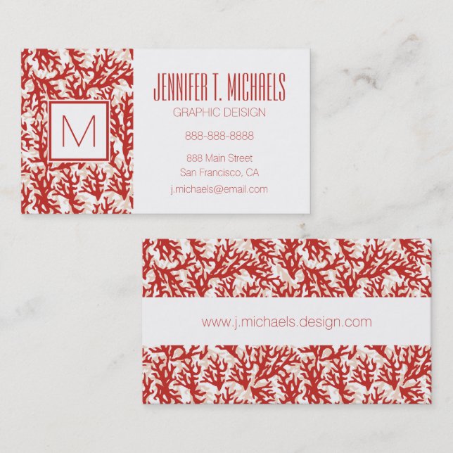 Red Coral Pattern Business Card (Front/Back)