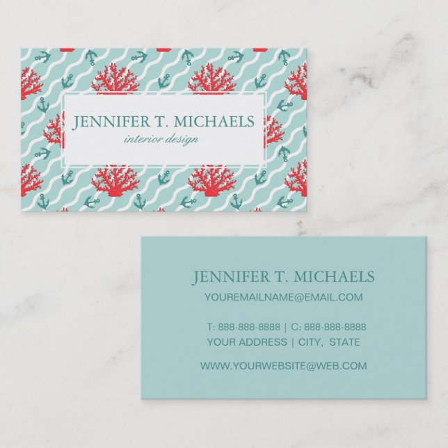 Red Coral Pattern Business Card (Front/Back)