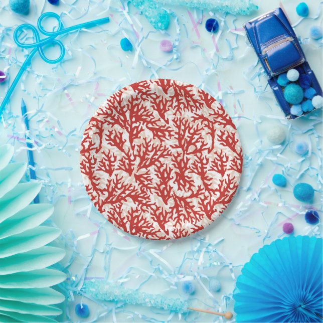 Red Coral Pattern Paper Plate (Party)