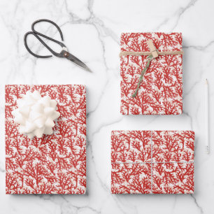 Red Coral Pattern Wrapping Paper Sheet