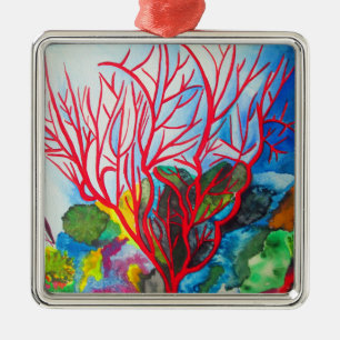 Red Coral Reef ocean art Metal Tree Decoration
