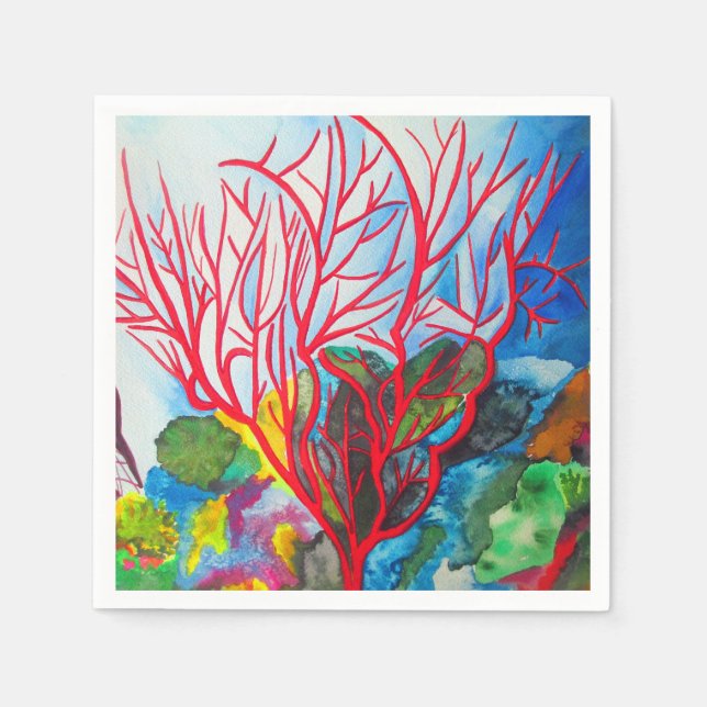 Red Coral Reef ocean art Napkin (Front)