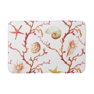 Red Coral & Seashells Bath Mat