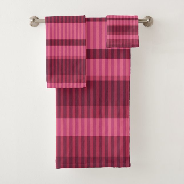  Red coral shades striped vertical pattern Bath Towel Set (Insitu)