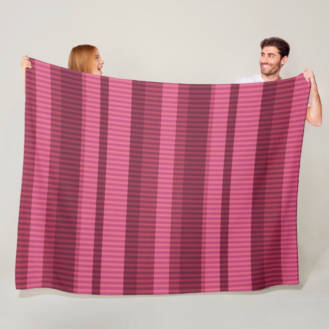  Red coral shades striped vertical pattern Fleece Blanket (In Situ)