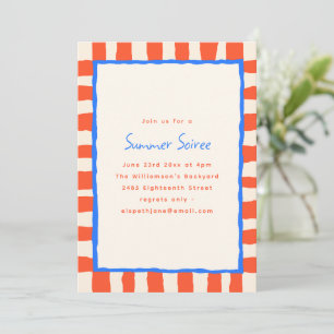 Red Coral Stripe Blue Border Summer Soiree Party Invitation