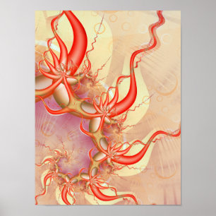 Red Coral Tendrils Abstract Fractal Art Poster