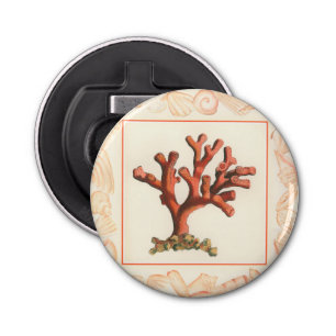 Red Coral with Conch Shell Border Bottle Opener