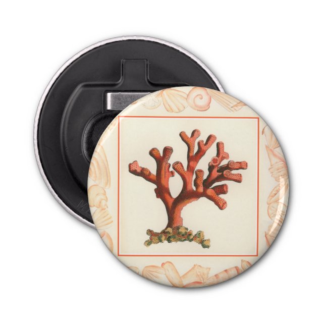 Red Coral with Conch Shell Border Bottle Opener (Front)