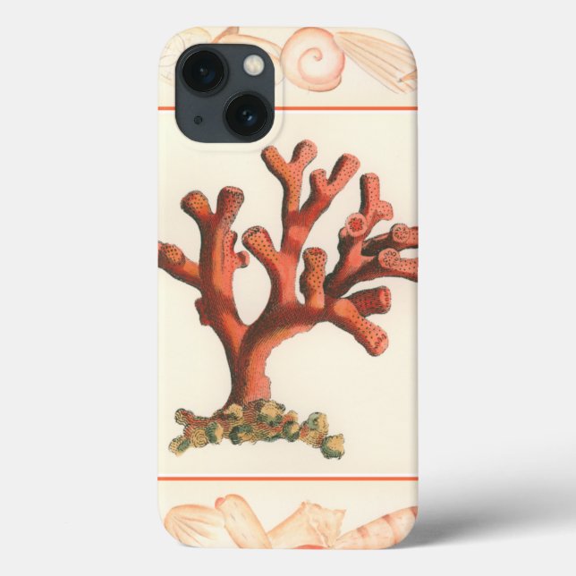 Red Coral with Conch Shell Border Case-Mate iPhone Case (Back)