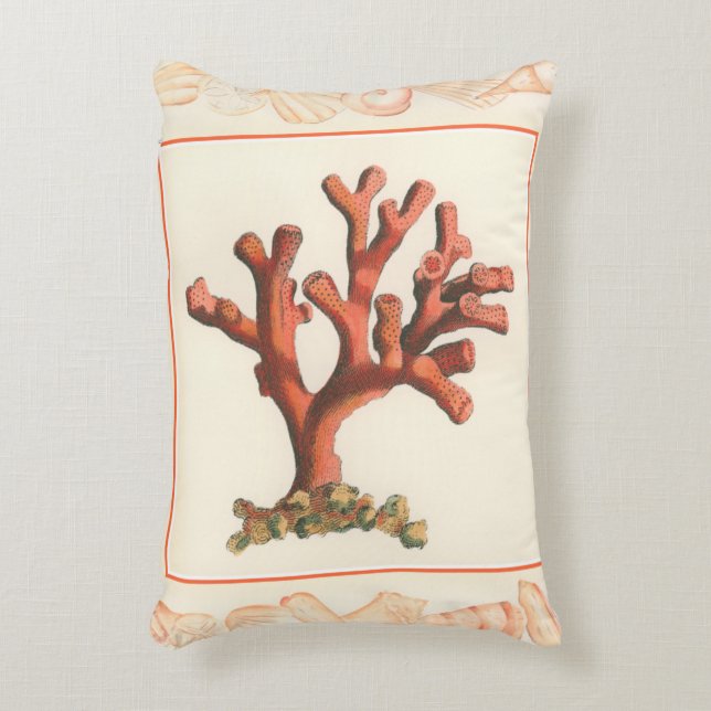Red Coral with Conch Shell Border Decorative Cushion (Front(Vertical))