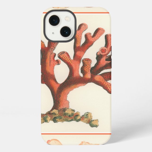 Red Coral with Conch Shell Border iPhone Case (Back)