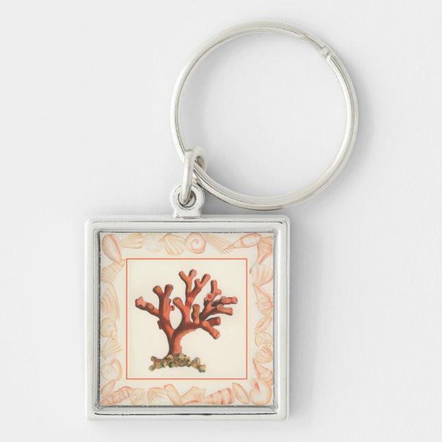 Red Coral with Conch Shell Border Key Ring (Front)