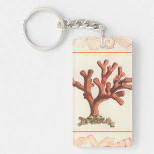 Red Coral with Conch Shell Border Key Ring