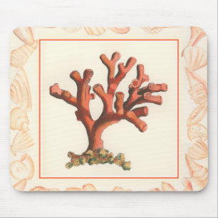 Red Coral with Conch Shell Border Mouse Mat