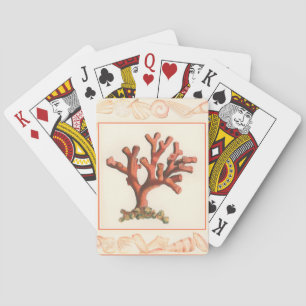Red Coral with Conch Shell Border Playing Cards