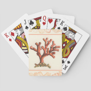 Red Coral with Conch Shell Border Playing Cards