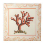 Red Coral with Conch Shell Border Tile<br><div class="desc">Get this modern piece of artwork today with cream coloured background. This piece of art contains a red, shaded coral that is very sharp and vivid with a decorative conch shell border. It's a contemporary art piece that will be perfect for any type of nautical theme you are trying to...</div>