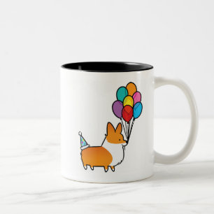 Red Corgi Birthday Balloons Mug   CorgiThings