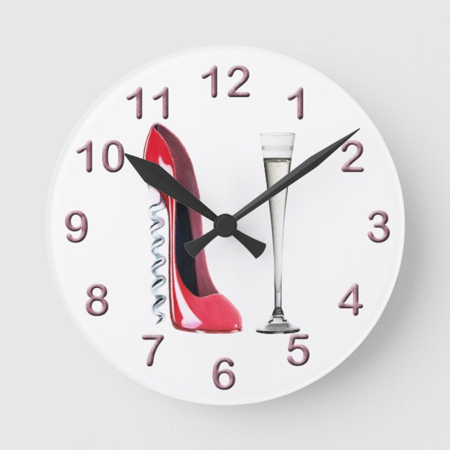 Red Corkscrew Stiletto and Champagne Flute Clock (Front)