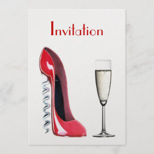 Red Corkscrew Stiletto Shoe and Champagne Glass In Invitation
