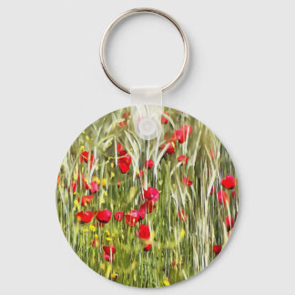 Red Corn Poppies Realistic Art Key Ring