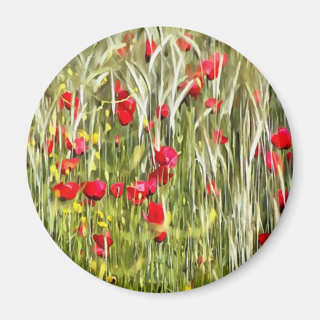 Red Corn Poppies Realistic Art Magnet (Front)