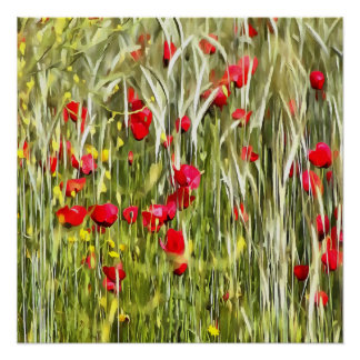Red Corn Poppies Realistic Art Poster