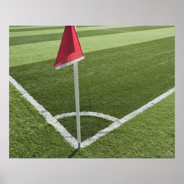 Red corner flag on soccer field poster (Front)
