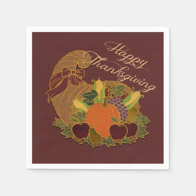 Red Cornucopia Thanksgiving Napkins (Front)