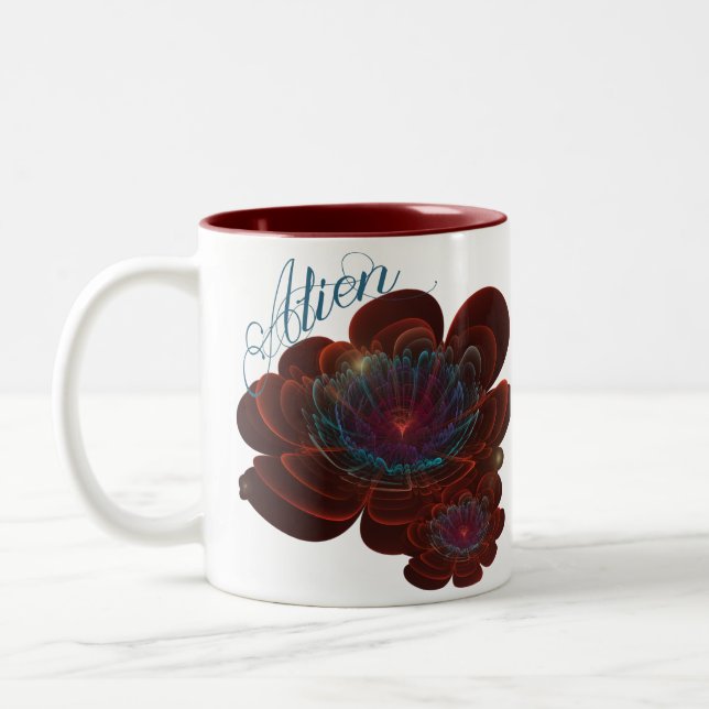 Red Corolla Flower Two-Tone Coffee Mug (Left)