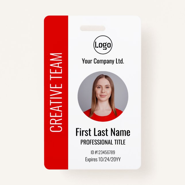 Red Corporate Employee - Logo,Photo,Barcode Badge ID Badge (Front)