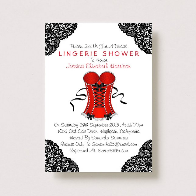 Red Corset & Black Lace Lingerie Shower Invitation (Creator Uploaded)