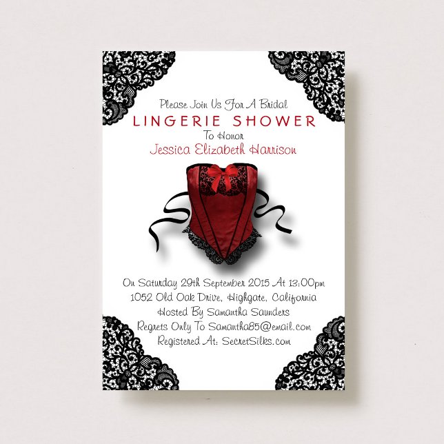 Red Corset & Black Lace Lingerie Shower Invitation (Creator Uploaded)