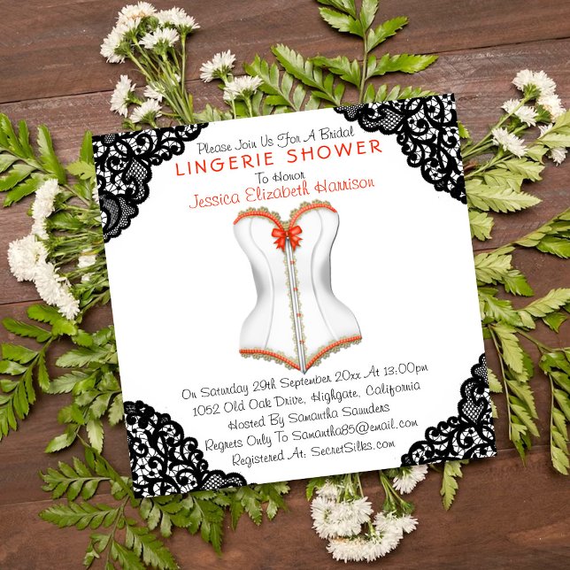 Red Corset & Black Lace Lingerie Shower Invitation (Creator Uploaded)