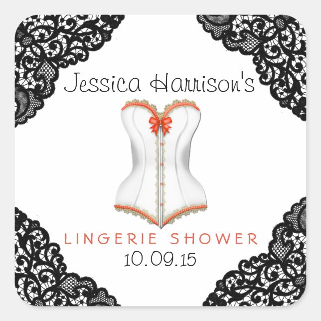 Red Corset & Black Lace Lingerie Shower Stickers (Front)