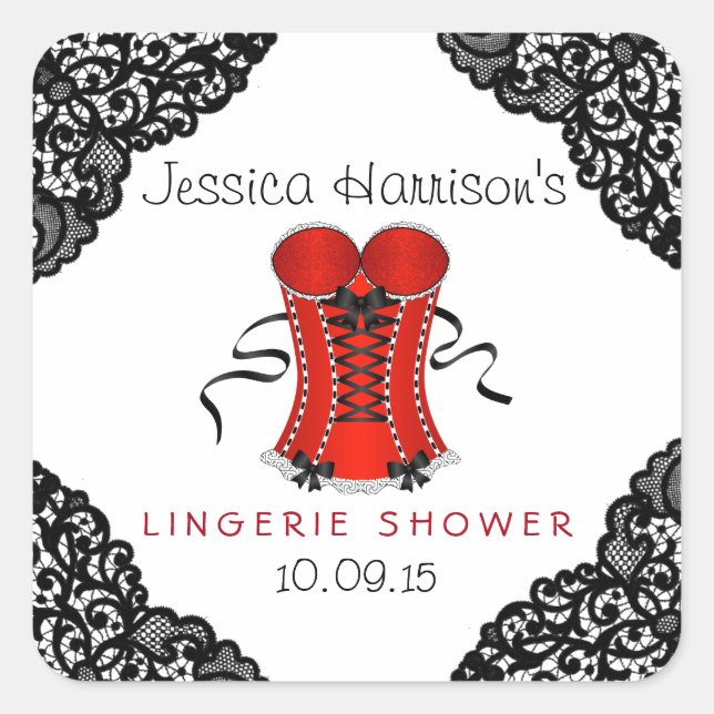 Red Corset & Black Lace Lingerie Shower Stickers (Front)