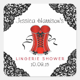 Red Corset & Black Lace Lingerie Shower Stickers