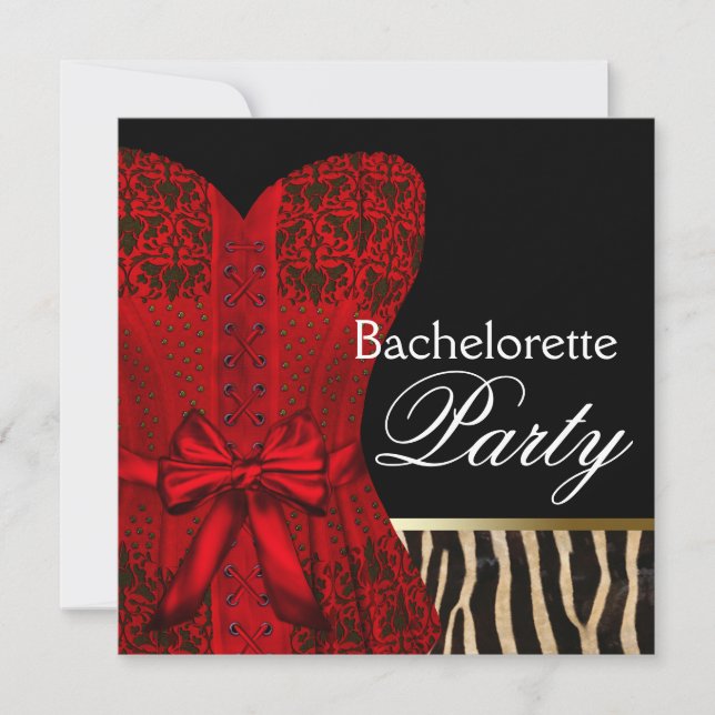Red Corset Black Red Zebra Bachelorette Party Invitation (Front)