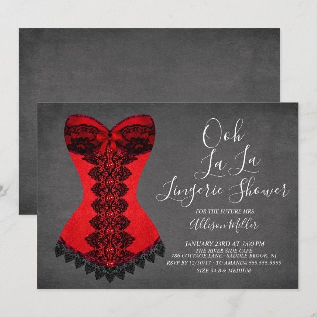 Red Corset Lingerie Bridal Shower Invitation (Front/Back)