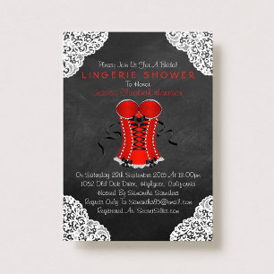 Red Corset White Lace Chalkboard Lingerie Shower Invitation