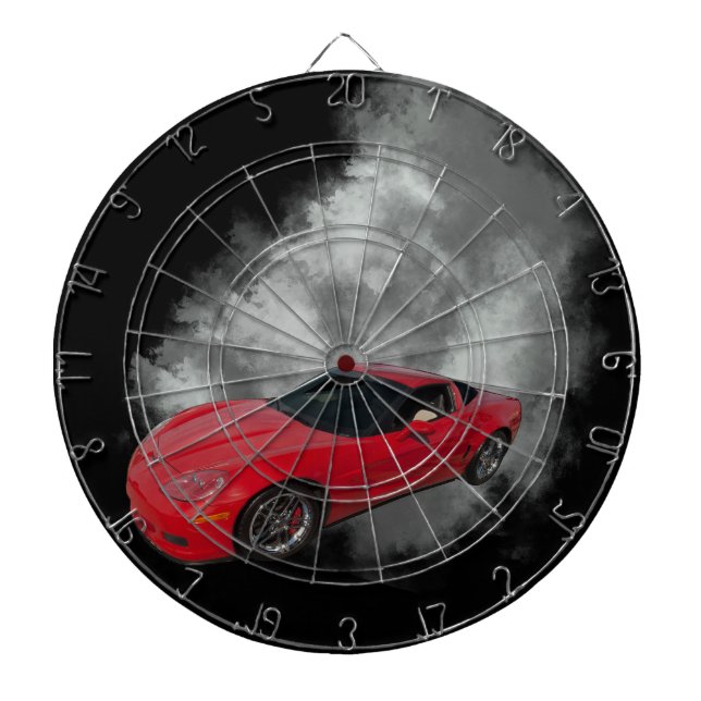 Red Corvette with Grey smoke removable background Dartboard (Front)
