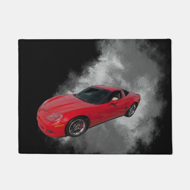 Red Corvette with Grey smoke removable background Doormat (Front)