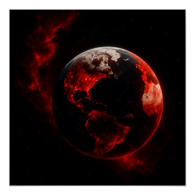 Red Cosmic Earth – Neon Apocalypse Planet Art | Hi Poster (Front)