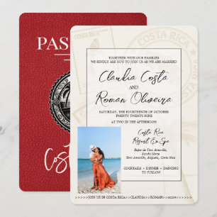 Red Costa Rica Passport Wedding Invitation