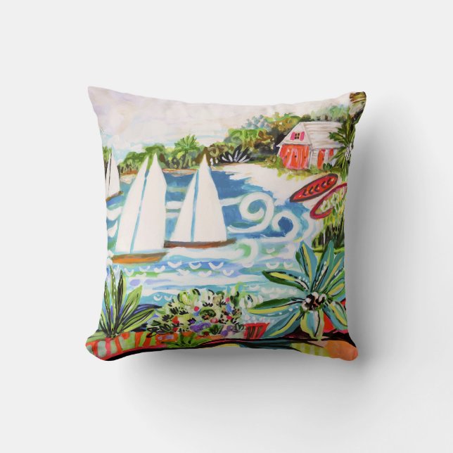 Red Cottage by the Bay II Cushion (Front)
